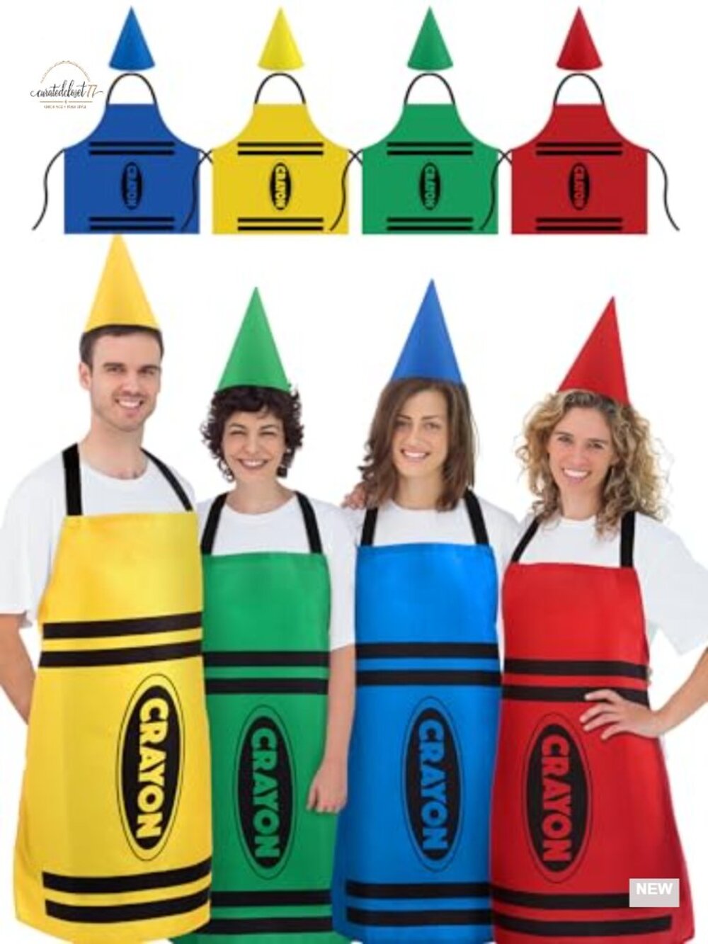 4 Pc Crayon Costume Set Halloween Felt Cotton Adult Apron Cone Hats Party